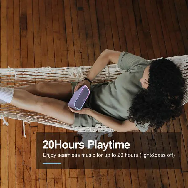 Alt view image 5 of 7 - DOSS SoundBox Pro Bluetooth Speaker, 20W Stereo Sound, Active Extra Bass, 20H Playtime, Multi-Color Lights, IPX6 for Home, Outdoor, Party, Christmas and White Elephant Gift for Men, Women, Teen-Purple