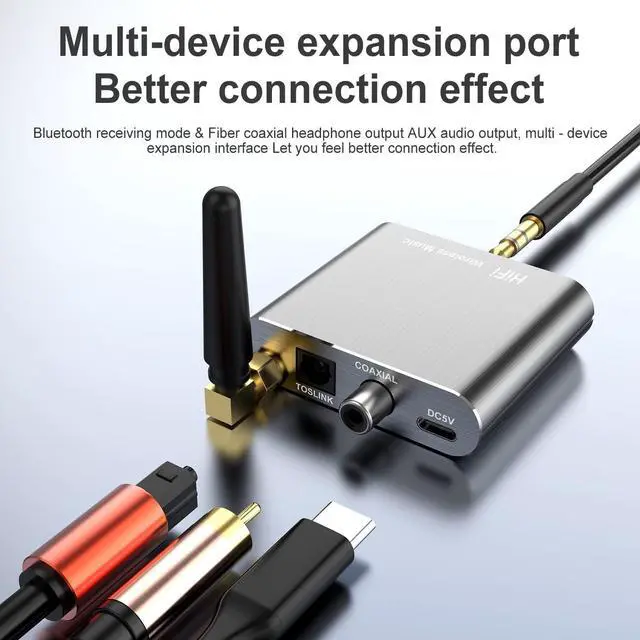 Alt view image 3 of 7 - Bluetooth 5.2 Receiver Adapter for Old Home Stereo Receiver Speakers, Wireless Audio Transmitter Receiver for Headphones, Support Aux, Coxial and Optical Outputs