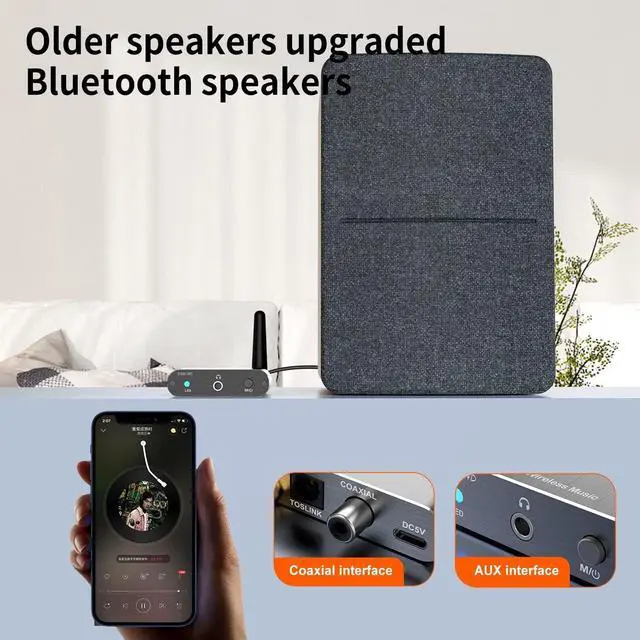 Alt view image 5 of 7 - Bluetooth 5.2 Receiver Adapter for Old Home Stereo Receiver Speakers, Wireless Audio Transmitter Receiver for Headphones, Support Aux, Coxial and Optical Outputs
