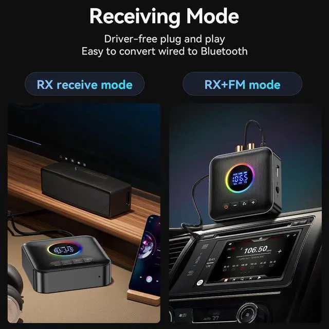 Alt view image 4 of 7 - Bluetooth 5.4 Transmitter Receiver 3-in-1 Bluetooth Adapter HiFi Audio Receiver FM Transmitter with LED Display 3.5mm AUX RCA USB for TV/Car/PC/Home Stereo/Speakers