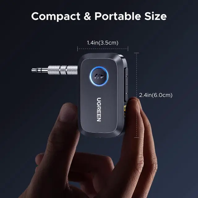 Alt view image 7 of 7 - UGREEN Bluetooth 6.0 Receiver for Car with LDAC, AI Noise Cancelling 3.5mm AUX Bluetooth Car Adapter, Hi-Res Wireless Audio Receiver for Home Stereo/Wired Speaker with Hands-Free Call,15H Battery Life