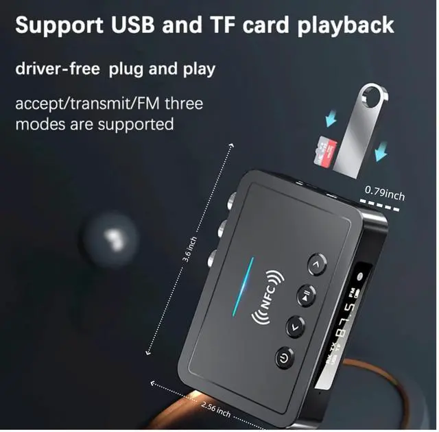 Alt view image 3 of 7 - Bluetooth 5.0 Adapter, Bluetooth Transmitter and Receiver for Home Stereo Hi-Fi Audio with 3.5mm, RCA, Coaxial, Optical, NFC, Aptx-LL - for Home, Car, AV Receiver or Amplifier (M6)