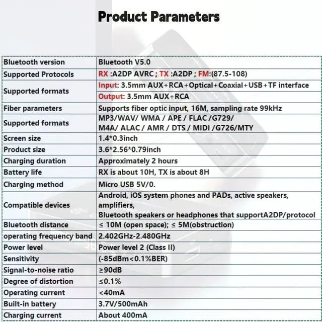 Alt view image 6 of 7 - Bluetooth 5.0 Adapter, Bluetooth Transmitter and Receiver for Home Stereo Hi-Fi Audio with 3.5mm, RCA, Coaxial, Optical, NFC, Aptx-LL - for Home, Car, AV Receiver or Amplifier (M6)