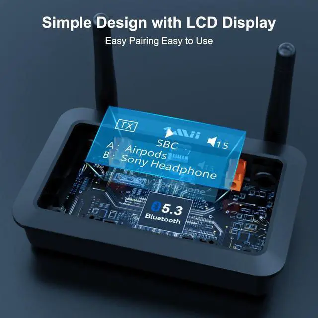 Alt view image 2 of 7 - 1Mii B03+ Bluetooth Transmitter Receiver for TV Home Stereo, Long Range Bluetooth 5.3 Adapter for TV Audio with Screen, aptX Low Latency & HD & AD, Optical RCA AUX 3.5mm Inputs/Outputs
