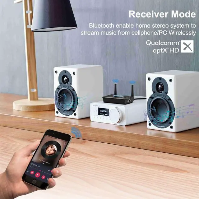 Alt view image 4 of 7 - 1Mii B03+ Bluetooth Transmitter Receiver for TV Home Stereo, Long Range Bluetooth 5.3 Adapter for TV Audio with Screen, aptX Low Latency & HD & AD, Optical RCA AUX 3.5mm Inputs/Outputs