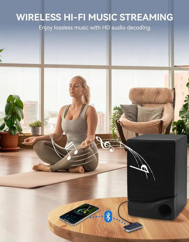 Alt view image 5 of 7 - DAMAIKE Bluetooth 5.3 Receiver for Car, [LED Screen] [Noise Cancelling] 3.5mm AUX Bluetooth Adapter, Wireless Audio Receiver for Wired Headphones/Home Stereo/Speaker, Music Playing, Hands-Free Call