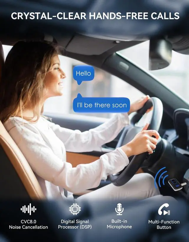 Alt view image 4 of 7 - DAMAIKE Bluetooth 5.3 Receiver for Car, [LED Screen] [Noise Cancelling] 3.5mm AUX Bluetooth Adapter, Wireless Audio Receiver for Wired Headphones/Home Stereo/Speaker, Music Playing, Hands-Free Call