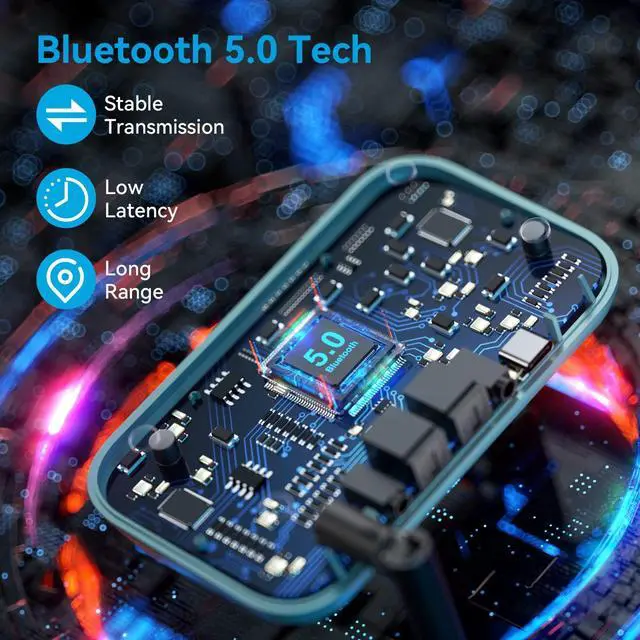 Alt view image 4 of 7 - SOOMFON Bluetooth Transmitter for TV 3-in-1 Bluetooth 5.0 Transmitter Receiver for TV to 2 Headphones with LCD Display Adjustable Volume, Optical AUX RCA Bypass for Home Stereo Speaker