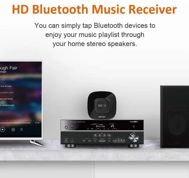 Alt view image 2 of 7 - Esinkin Bluetooth Receiver Wireless Audio Adapter 4.0NFC-Enabled for HD Music Stereo Sound System