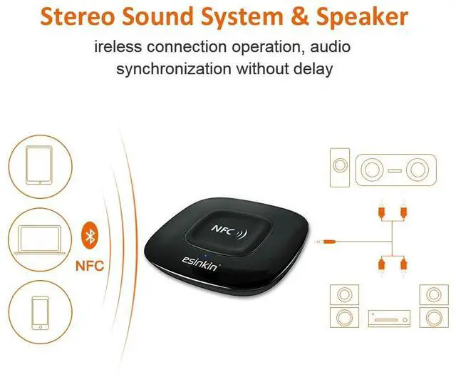 Alt view image 6 of 7 - Esinkin Bluetooth Receiver Wireless Audio Adapter 4.0NFC-Enabled for HD Music Stereo Sound System