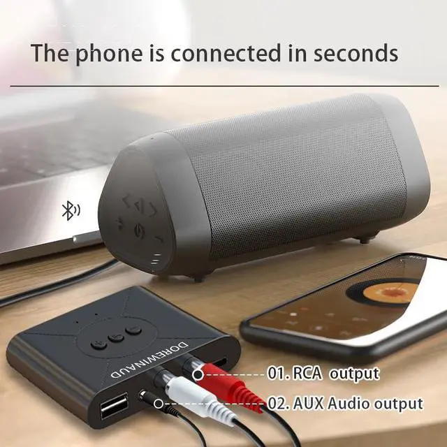Alt view image 6 of 7 - Bluetooth 5.3 Audio Receiver, Wireless Audio Receiver RCA Adapter for Stereo, USB Flash Drive/NFC One Key Connect/Car Speakers/Wireless Headphones Receiving Mode for Bluetooth Devices