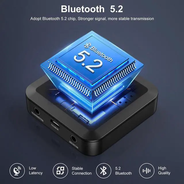 Alt view image 4 of 7 - JXTZ Bluetooth 5.2 Transmitter Receiver, aptX Low Latency HD Bluetooth Audio Adapter, Dual Connect Bluetooth Adapter, 3.5mm AUX Output Wireless Audio Adapter for Car Speakers Headphones TV Airplane