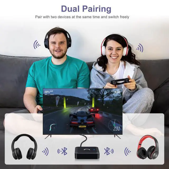 Alt view image 3 of 7 - JXTZ Bluetooth 5.2 Transmitter Receiver, aptX Low Latency HD Bluetooth Audio Adapter, Dual Connect Bluetooth Adapter, 3.5mm AUX Output Wireless Audio Adapter for Car Speakers Headphones TV Airplane