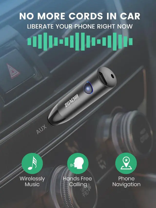 Alt view image 2 of 7 - ZOACHII Bluetooth Aux Adapter for Car, Wireless Bluetooth 5.0 Audio Receiver with 3.5mm Jack for Vehicle Truck Home Stereo Speaker Headphone Music Streaming, Handsfree Calling, [1 Piece]