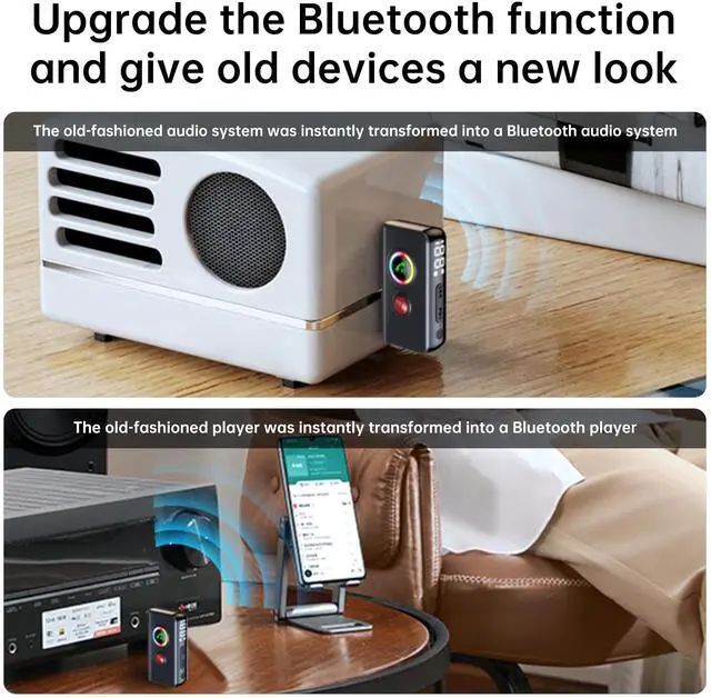 Alt view image 3 of 5 - Biaze Bluetooth 5.4 Transmitter and Receiver 2 in 1 - Wireless Audio Adapter with 3.5 mm AUX Connector for in-car use - Low-Latency Dual-Mode, hi-fi Stereo, Plug and Play