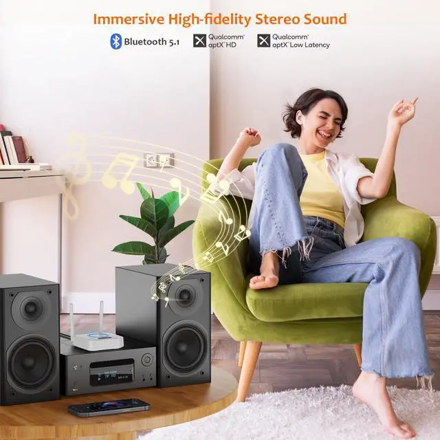 Alt view image 2 of 7 - [Upgraded] 1Mii Bluetooth 5.1 Receiver, Long Range HiFi Bluetooth Audio Adapter w/ 3D Surround aptX HD Low Latency, Optical RCA AUX 3.5mm Coaxial for Home Stereo System - B06Pro Grey