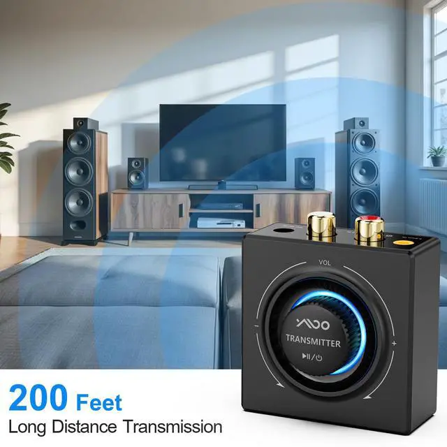 Alt view image 5 of 7 - YMOO 2.4GHz Wireless Audio Transmitter and Receiver for TV, 25ms Low Latency, 200Ft Long Range, Wireless Audio Adapter Kit with AUX RCA in/Out for Stereo/Soundbar/Speaker/Amplifier/PC