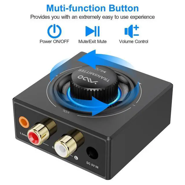 Alt view image 4 of 7 - YMOO 2.4GHz Wireless Audio Transmitter and Receiver for TV, 25ms Low Latency, 200Ft Long Range, Wireless Audio Adapter Kit with AUX RCA in/Out for Stereo/Soundbar/Speaker/Amplifier/PC