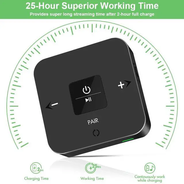 Alt view image 6 of 7 - Golvery Bluetooth 5.0 Transmitter Receiver for TV Airplane, 2 in 1 Bluetooth Adapter for PC/DVD/MP3/Home Stereo/Speaker/Gym, Optical/RCA/AUX Connection, 25 Hours Playtime, Dual Link, Volume Control