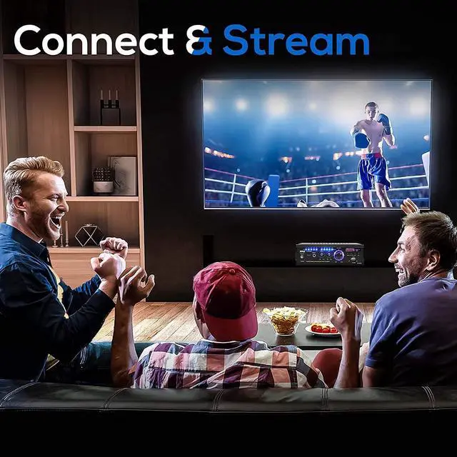 Alt view image 4 of 7 - Pyle Wireless Bluetooth Home Stereo Amplifier - 2x120 Watt Power Amplifier Home Audio Bluetooth Receiver System w/Blue LED Display, AM/FM Radio, USB/SD, AUX, RCA, Headphone Jack - Remote - PCAU46BA