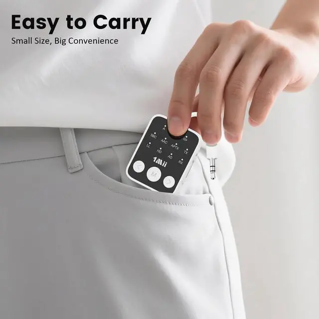 Alt view image 7 of 7 - Bluetooth 5.3 Transmitter Receiver 2-in-1, aptX Adaptive & Low Latency Wireless Audio Adapter for Airplane, Dual Link 2 Devices, 25H Playtime, 3.5mm AUX for TV/Car/Home Stereo/Gym -White