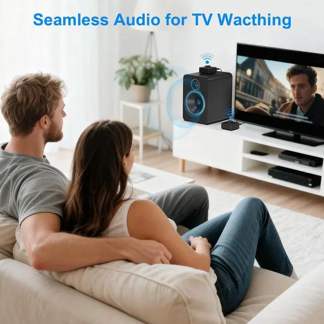 Alt view image 7 of 7 - YMOO 2.4GHz Wireless Audio Transmitter and Receiver for TV, 25ms Low Latency, 200Ft Long Range, Wireless Audio Adapter Kit with AUX RCA in/Out for Stereo/Soundbar/Speaker/Amplifier/PC