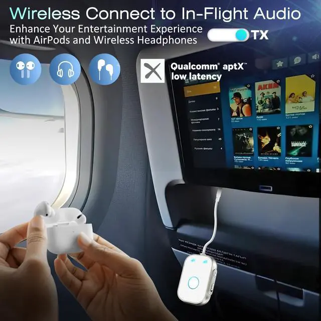 Alt view image 4 of 7 - Swiitech Bluetooth Transmitter Receiver, 2-in1 Wireless Adapter for Airplane, Bluetooth 5.3 Transmitter for TVs, Gym Equipment, Cars,Use with 3.5mm Jack and RCA Cable