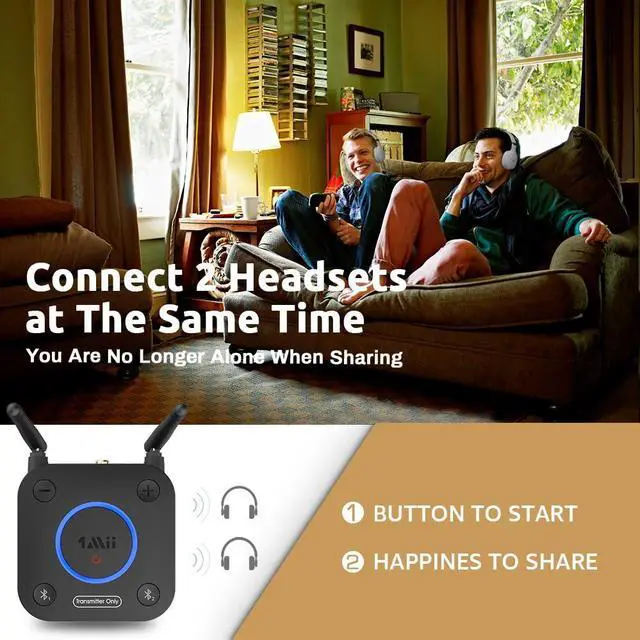 Alt view image 2 of 7 - 1Mii B06TX Bluetooth 5.2 Transmitter for TV to Wireless Headphone/Speaker, Bluetooth Adapter for TV w/Volume Control, AUX/RCA/Optical/Coaxial Audio Inputs, Plug n Play, aptX Low Latency & HD