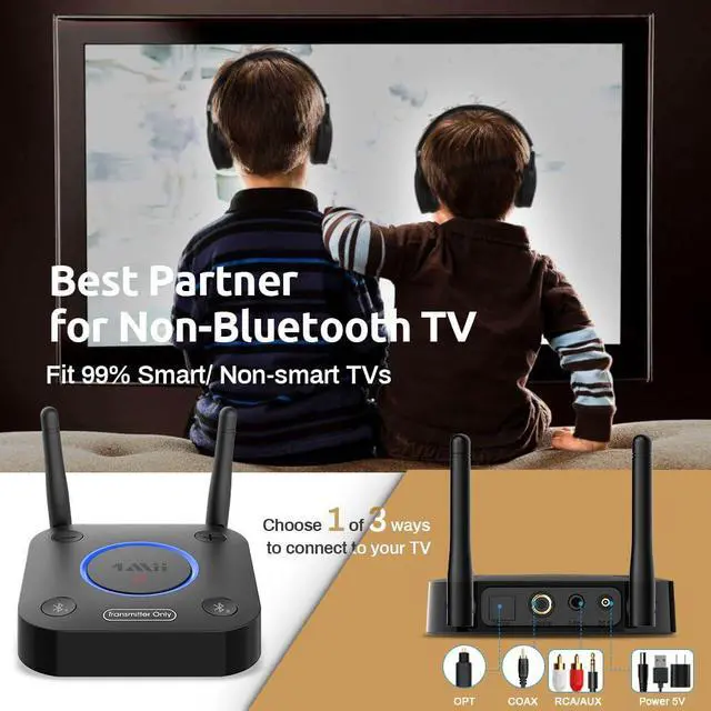 Alt view image 3 of 7 - 1Mii B06TX Bluetooth 5.2 Transmitter for TV to Wireless Headphone/Speaker, Bluetooth Adapter for TV w/Volume Control, AUX/RCA/Optical/Coaxial Audio Inputs, Plug n Play, aptX Low Latency & HD