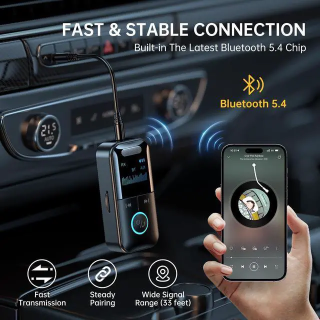 Alt view image 3 of 7 - Bluetooth 5.4 Audio Transmitter Receiver, 4-in-1 Wireless Transmitter Adapter, Low Latency/HD Screen/TF Card Aux Adapter for Airplane, Car, Laptop, Radio,TV