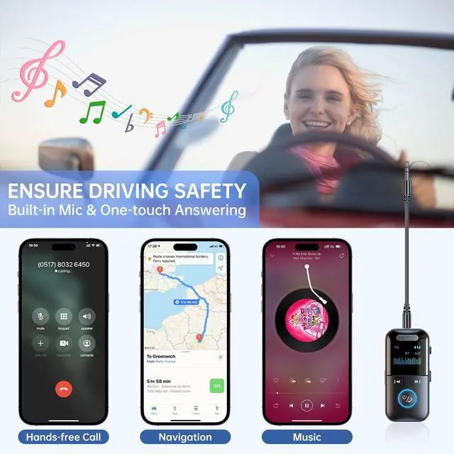 Alt view image 5 of 7 - Bluetooth 5.4 Audio Transmitter Receiver, 4-in-1 Wireless Transmitter Adapter, Low Latency/HD Screen/TF Card Aux Adapter for Airplane, Car, Laptop, Radio,TV