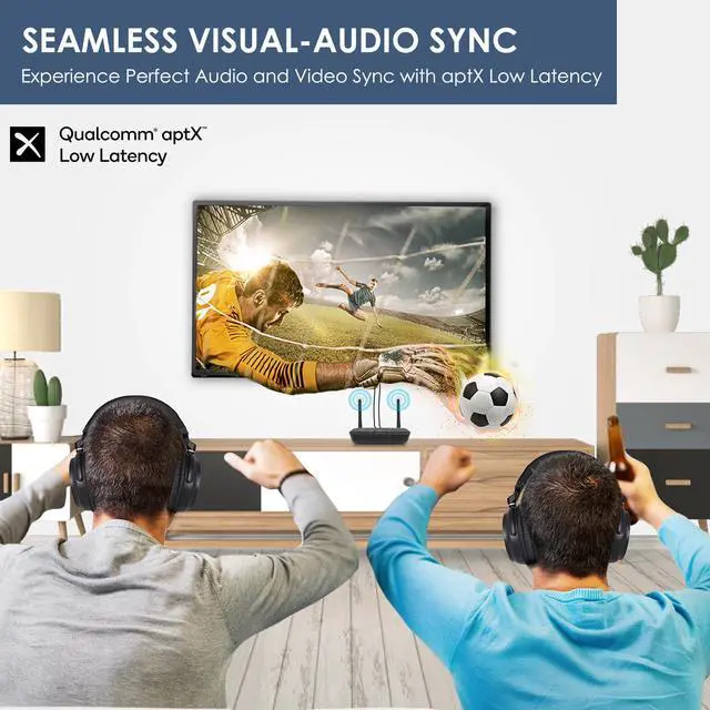 Alt view image 3 of 7 - SIMOLIO Bluetooth Transmitter Receiver for TV Home Stereo, aptX Low Latency & HD Long Range Bluetooth Audio Adapter for 2 Wireless Headphones, Bypass to Soundbar, Optical RCA AUX 3.5mm Inputs/Outputs