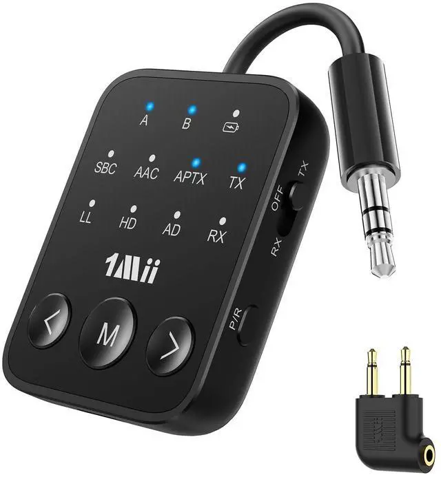 Main image of 1Mii Bluetooth 5.3 Transmitter Receiver, Dual Link for 2 Headphones, aptX Adaptive/HD Low Latency, 3.5mm AUX Jack Wireless Audio Adapter for Airplane/TV/MP3 Players/Car/Home Stereo, 25H Playtime