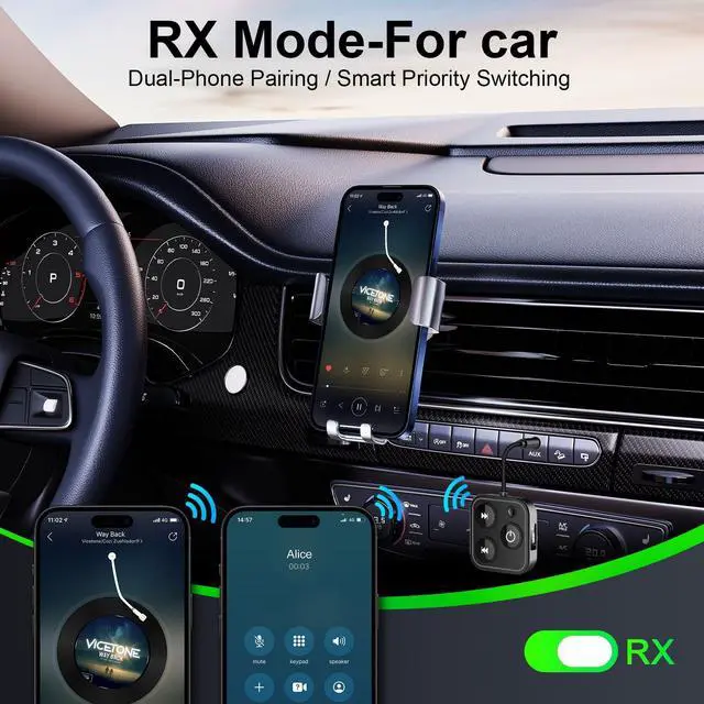 Alt view image 5 of 7 - 2025 Pro Bluetooth 5.4 Transmitter Receiver, 2-in-1 Wireless Audio Adapter for Airplane/TV/PC/Gym - Dual Link Headphone, Low Latency, Battery Display, Built-in Mic, 30H Playtime, Aviation Metal Frame