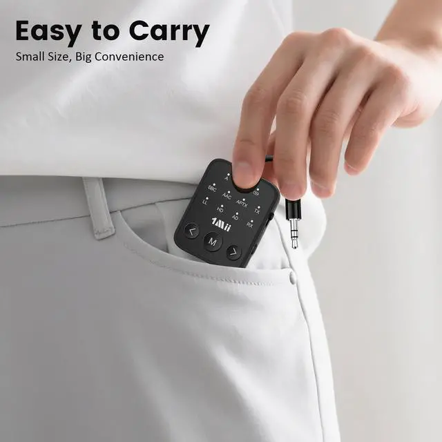 Alt view image 7 of 7 - 1Mii Bluetooth 5.3 Transmitter Receiver, Dual Link for 2 Headphones, aptX Adaptive/HD Low Latency, 3.5mm AUX Jack Wireless Audio Adapter for Airplane/TV/MP3 Players/Car/Home Stereo, 25H Playtime