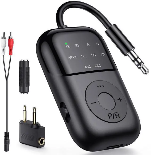 Main image of Bluetooth Transmitter Receiver, 2-in-1 Bluetooth 5.4 Adapter for TV, Airplane, Gym Equipment, Cars, PC, Supports to 2 Wireless Headphones, Cell Phones, Wireless Receiver for Car, Home Stereo- Black
