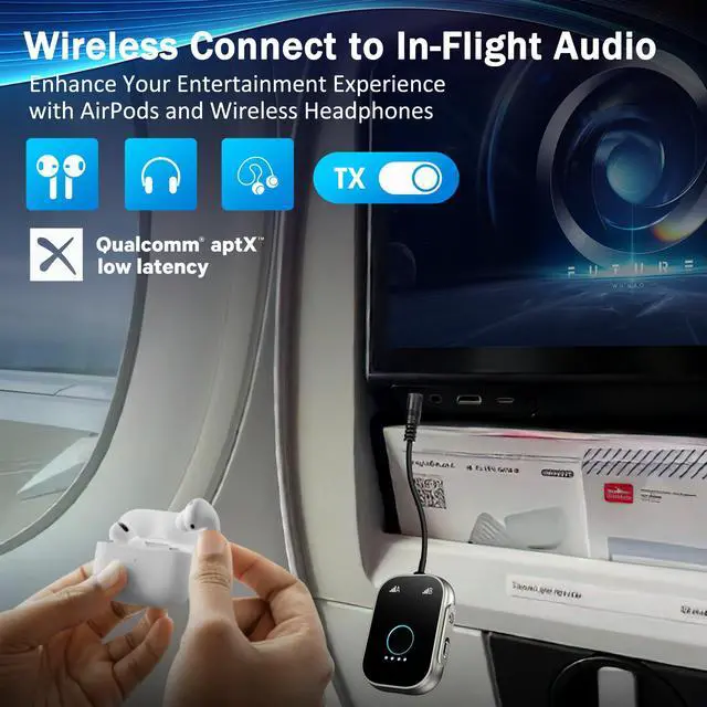 Alt view image 4 of 7 - Swiitech Bluetooth Transmitter Receiver for TV, 2-in-1 Bluetooth 5.3 Adapter for Airplane, Gym Equipment, Cars, for up to Two Wireless Headphones, Cell Phones.