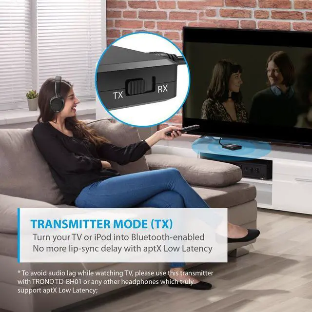 Alt view image 3 of 7 - TROND Bluetooth 5.0 Transmitter Receiver, Bluetooth Adapter for TV, 2 in 1 Wireless Audio Transmitter for PC MP3 Gym Airplane, Receiver for Speakers Headphones Boat Car