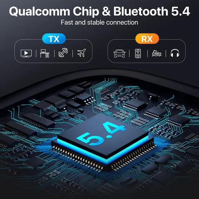 Alt view image 3 of 7 - Bluetooth Transmitter Receiver, 2-in-1 Bluetooth 5.4 Adapter for TV, Airplane, Gym Equipment, Cars, PC, Supports to 2 Wireless Headphones, Cell Phones, Wireless Receiver for Car, Home Stereo- Black