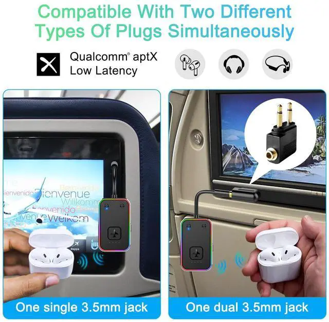 Alt view image 3 of 6 - 2025 Beeitzie Ultra Airplane Bluetooth 5.4 Transmitter for All Headphones, aptX LL, Supports 2 Headphones/AirPods, Wireless Audio Adapter for in-Flight, TV, Gym, TabletsMetal Frame