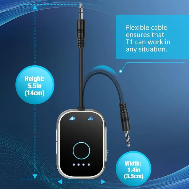 Alt view image 7 of 7 - Swiitech Bluetooth Transmitter Receiver for TV, 2-in-1 Bluetooth 5.3 Adapter for Airplane, Gym Equipment, Cars, for up to Two Wireless Headphones, Cell Phones.