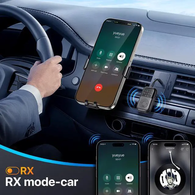 Alt view image 7 of 7 - Bluetooth Transmitter Receiver, 2-in-1 Bluetooth 5.4 Adapter for TV, Airplane, Gym Equipment, Cars, PC, Supports to 2 Wireless Headphones, Cell Phones, Wireless Receiver for Car, Home Stereo- Black