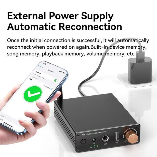 Alt view image 7 of 7 - Bluetooth 6.0 Receiver, Bluetooth Audio Adapter with 3.5mm AUX RCA Cable, Wireless Audio Receive Old Stereo/Home Speakers/Wired Headphones/Home Audio Music Streaming Stereo System