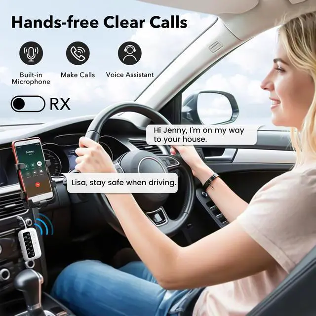 Alt view image 5 of 7 - SafeFly Dot Bluetooth 5.3 Audio Transmitter Receiver for TV - AptX Low Latency, 25H Battery Life, Dual Pairing for 2 Airpods, 2-in-1 Wireless Adapter for Airplane, Car, Home Stereo, PC, MP3, Gym-White