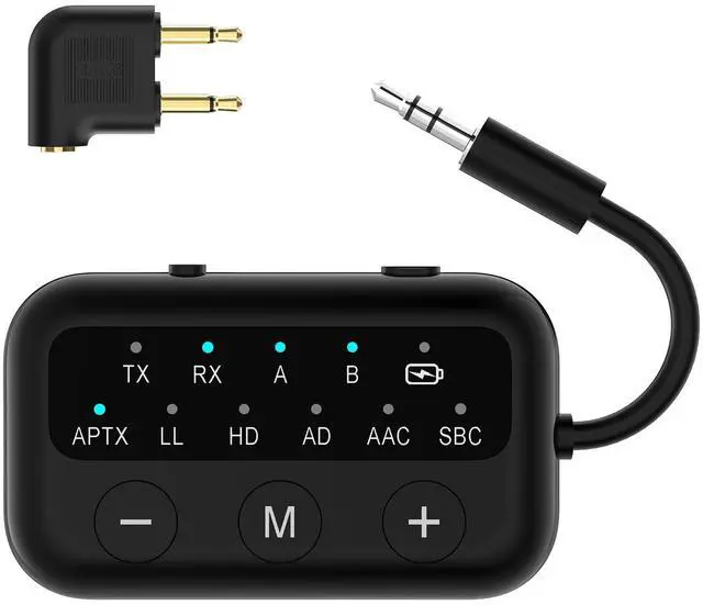 Main image of SafeFly Dot Bluetooth 5.3 Audio Transmitter Receiver for TV - AptX Low Latency, 25H Battery Life, Dual Pairing for 2 Airpods, 2-in-1 Wireless Adapter for Airplane, Car, Home Stereo, PC, MP3, Gym-Black