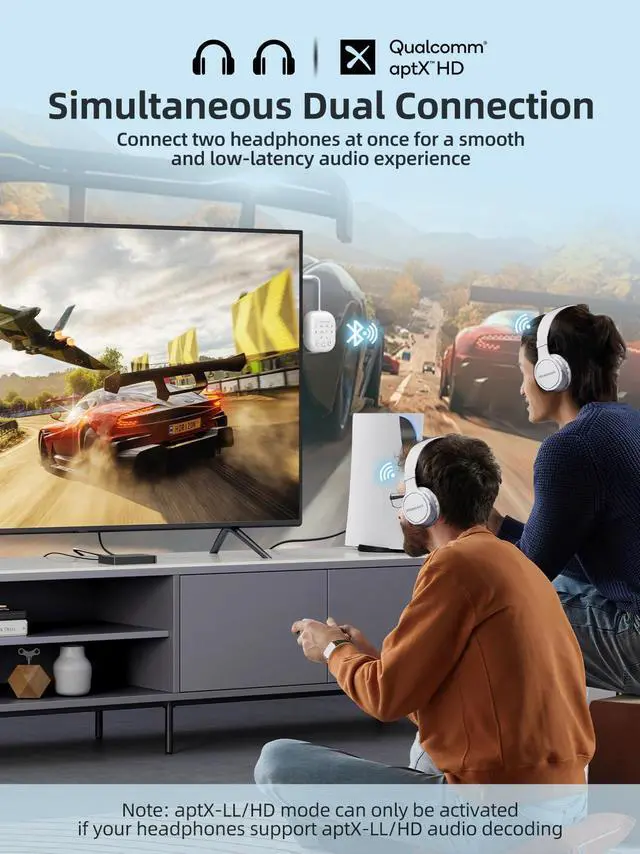 Alt view image 3 of 7 - Bluetooth 5.4 Transmitter Receiver, 2-in-1 Wireless Transmitter for Airplane, TV, PC, Switch, Low Latency, Support Dual Pairing for AirPods/Headphones, Bluetooth Receiver for Car/Home Stereo