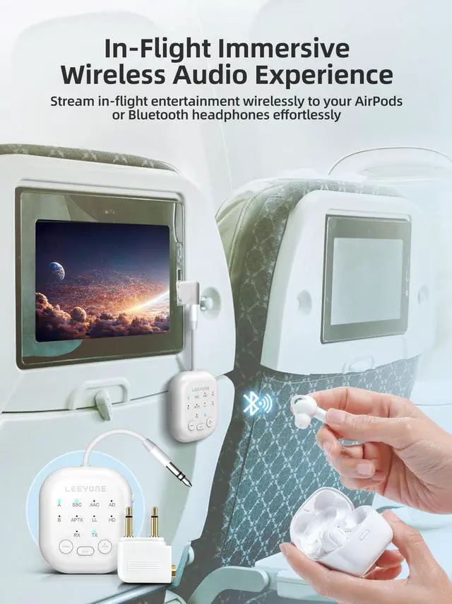 Alt view image 4 of 7 - Bluetooth 5.4 Transmitter Receiver, 2-in-1 Wireless Transmitter for Airplane, TV, PC, Switch, Low Latency, Support Dual Pairing for AirPods/Headphones, Bluetooth Receiver for Car/Home Stereo