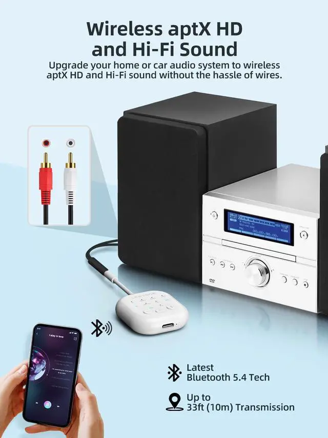 Alt view image 5 of 7 - Bluetooth 5.4 Transmitter Receiver, 2-in-1 Wireless Transmitter for Airplane, TV, PC, Switch, Low Latency, Support Dual Pairing for AirPods/Headphones, Bluetooth Receiver for Car/Home Stereo