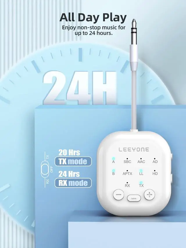 Alt view image 6 of 7 - Bluetooth 5.4 Transmitter Receiver, 2-in-1 Wireless Transmitter for Airplane, TV, PC, Switch, Low Latency, Support Dual Pairing for AirPods/Headphones, Bluetooth Receiver for Car/Home Stereo