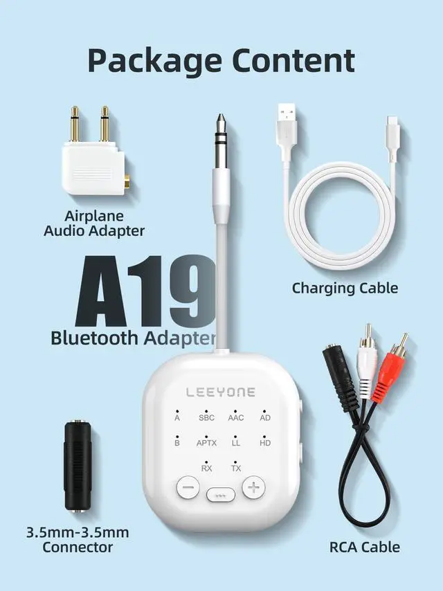 Alt view image 7 of 7 - Bluetooth 5.4 Transmitter Receiver, 2-in-1 Wireless Transmitter for Airplane, TV, PC, Switch, Low Latency, Support Dual Pairing for AirPods/Headphones, Bluetooth Receiver for Car/Home Stereo